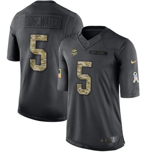 Nike Vikings #5 Teddy Bridgewater Black Youth Stitched NFL Limited 2016 Salute To Service Jersey